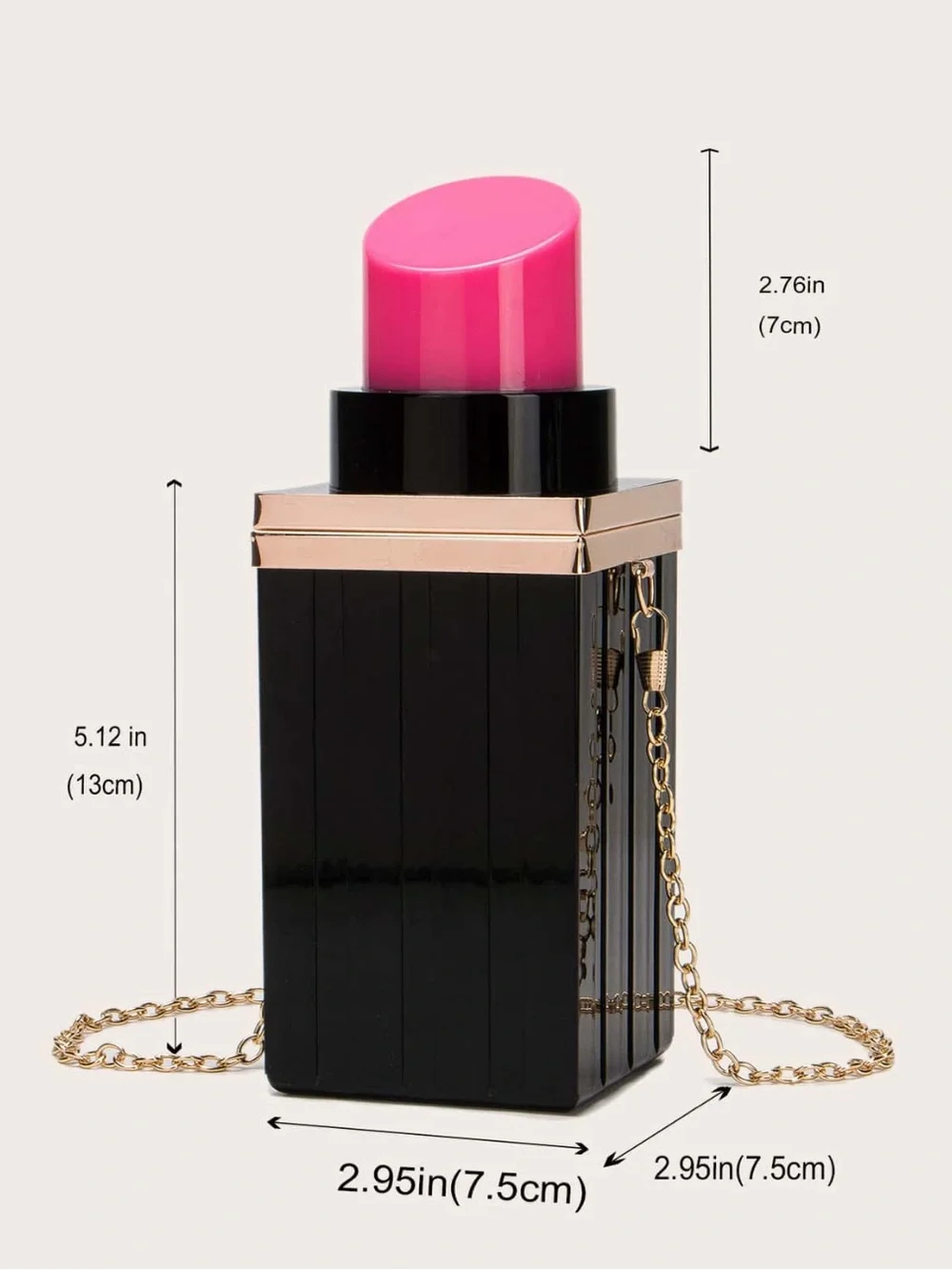 Black Lipstick-Shaped Black Clutch with Gold Chain
